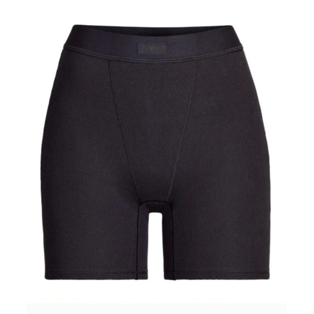 SKIMS Cotton Ribbed Boyfriend Boxer Shorts Women S Black Loungewear Sleepwear
